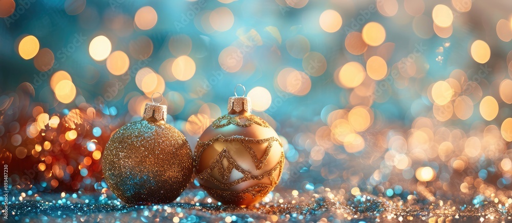 Fototapete selective focus on new year or christmas decorations against an abstract background with a bokeh eff