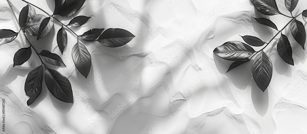 Poster Create a lifelike leaf shadow overlay on a white textured background perfect for product displays backdrops and mockups requiring copy space image