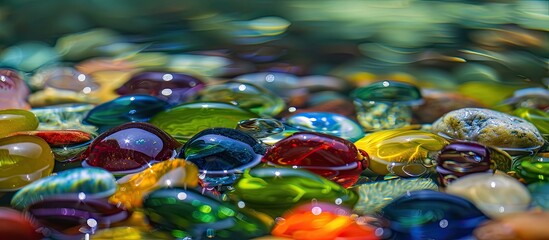 Fototapeta premium Vibrant glass stones for an aquarium with plenty of copy space image