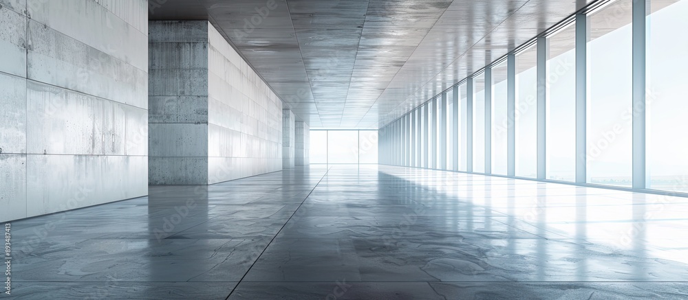 Poster Urban setting with a contemporary structure on an empty floor leaving a blank area incorporated for a copy space image