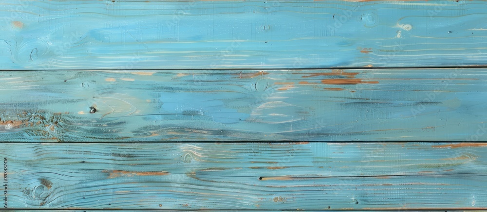 Fototapete front view of a wooden surface painted in a serene blue hue with ample space for additional text or 