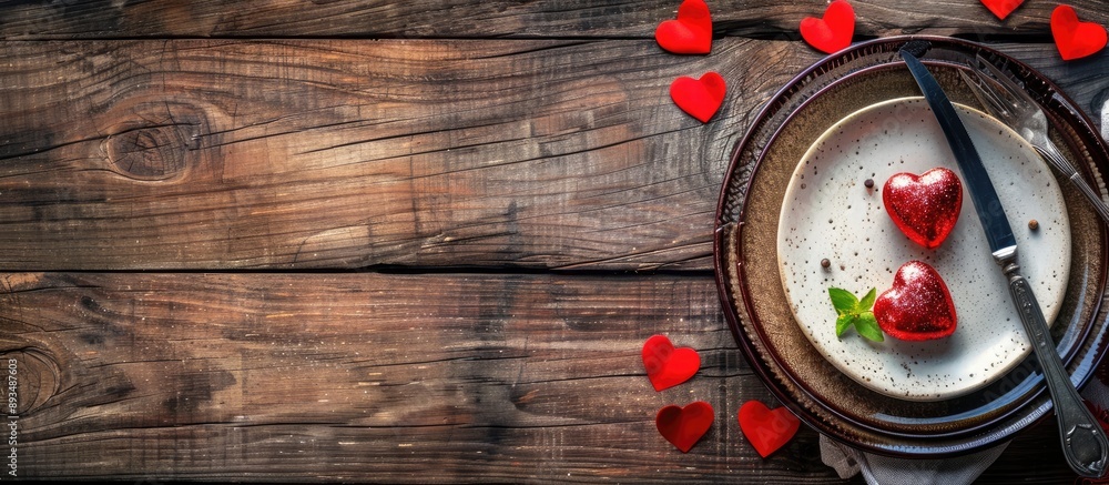Aufkleber valentine s day dining concept with copy space image on a rustic wooden background