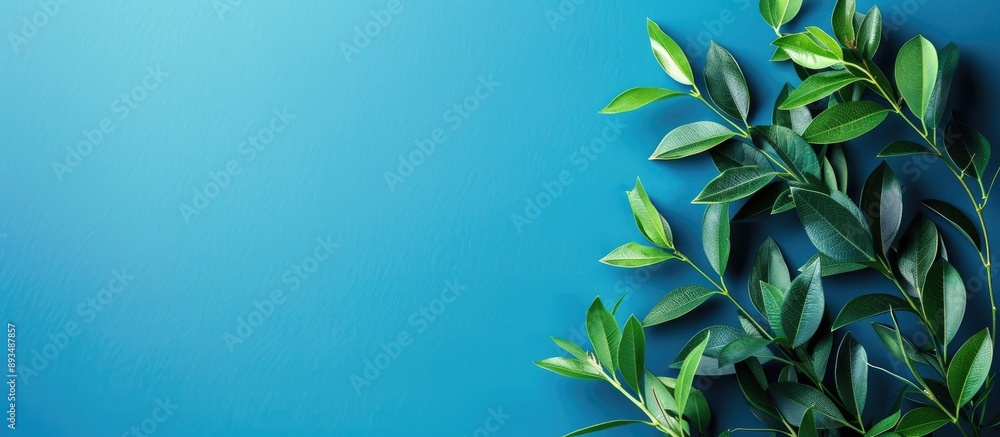 Aufkleber fresh green laurel branches set against a blue backdrop with space for text or graphics focus is on 