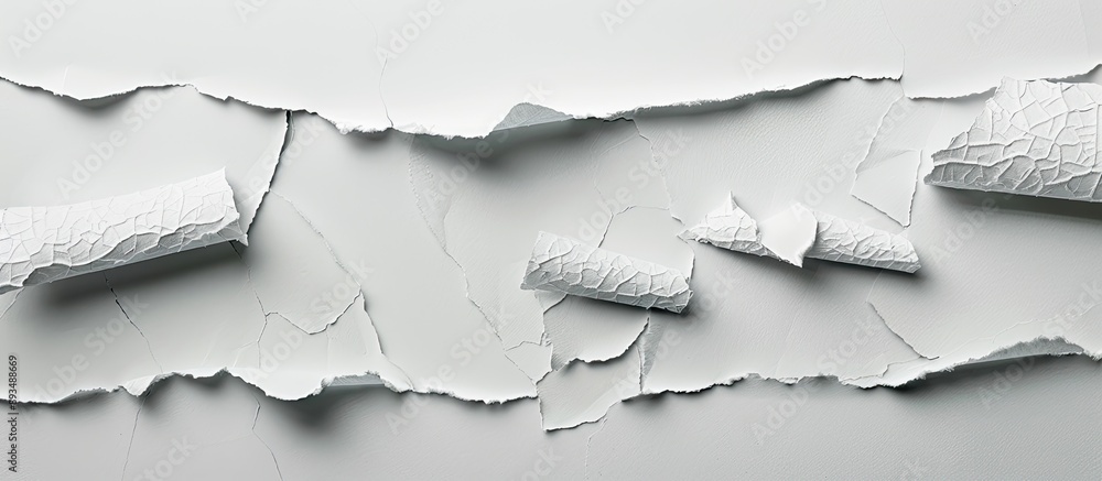 Poster Assorted ripped paper pieces with a white color on a neutral gray backdrop with copy space image available