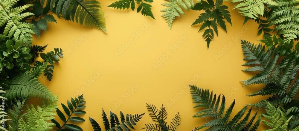 Poster natural forest decor frame on a yellow backdrop with copy space image