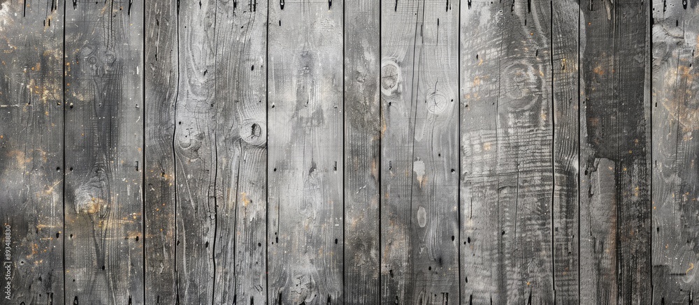 Poster Panoramic grey grunge background with a vignette showcasing aged wooden boards ideal for adding text or graphics with a copy space image