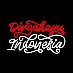 Indonesian independence lettering design in black and white.