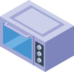 Isometric illustration of a modern microwave oven with a glass door and a control panel, ideal for stock images related to cooking, kitchens, and household appliances