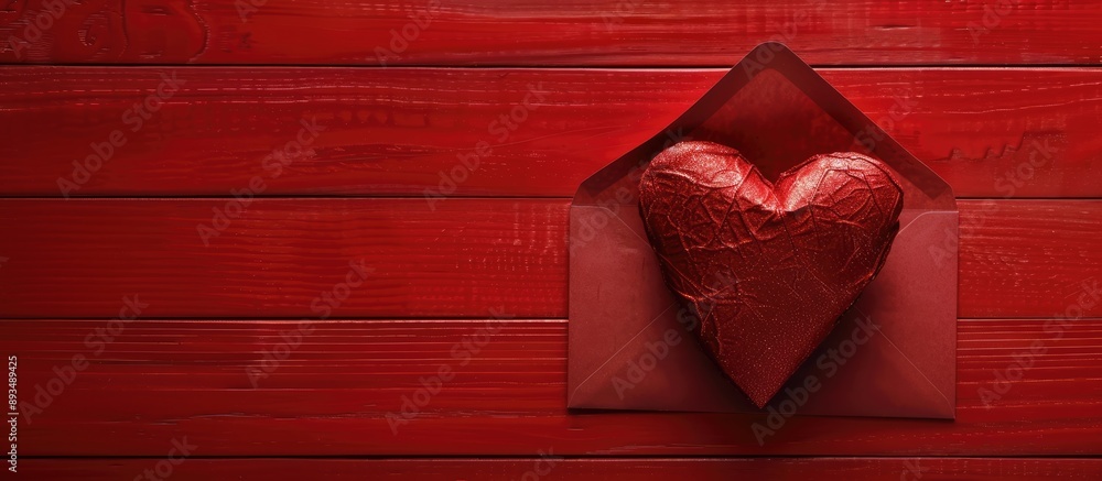 Leinwandbilder valentine concept with a heart on a red envelope creating a romantic copy space image
