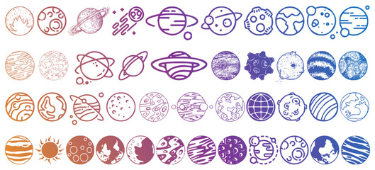 Asteroid and space icon set. Planet and star element collection © Oliver Woods