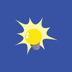 bulb icon on blue background. flat style illustration. Lamp icon as a symbol of brilliant ideas. Design elements of creativity illustration for various design needs