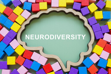 Colored cubes and brain outline with inscription neurodiversity.