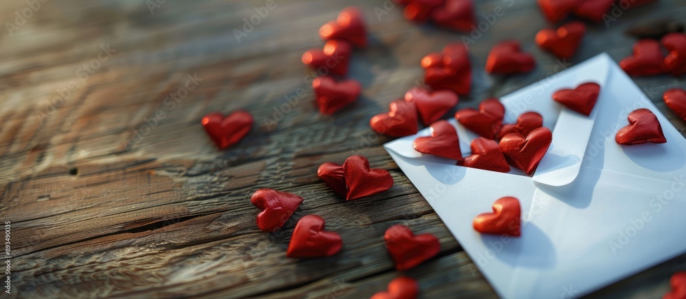 Aufkleber A spill of red hearts from a white envelope adding a touch of emotion to the copy space image
