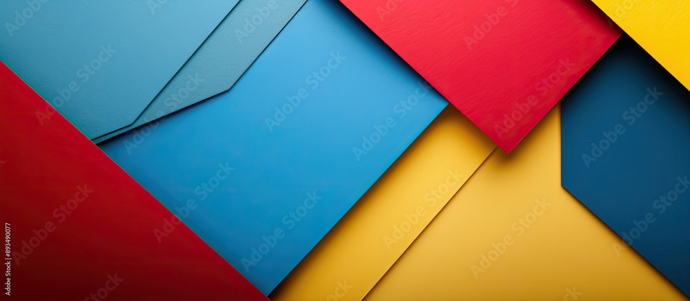 Aufkleber Background of colored cardboards in shades of blue yellow and red with space for an image Horizontal orientation. copy space available