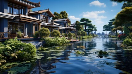 Fototapeta premium 3d rendering. flooding houses 