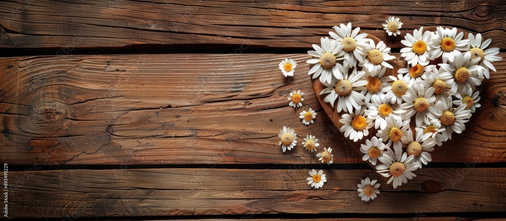 Aufkleber heart shaped white flowers on wooden surface perfect for design projects with copy space image top v