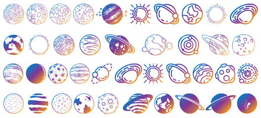 Asteroid and space icon set. Planet and star element collection © Oliver Woods