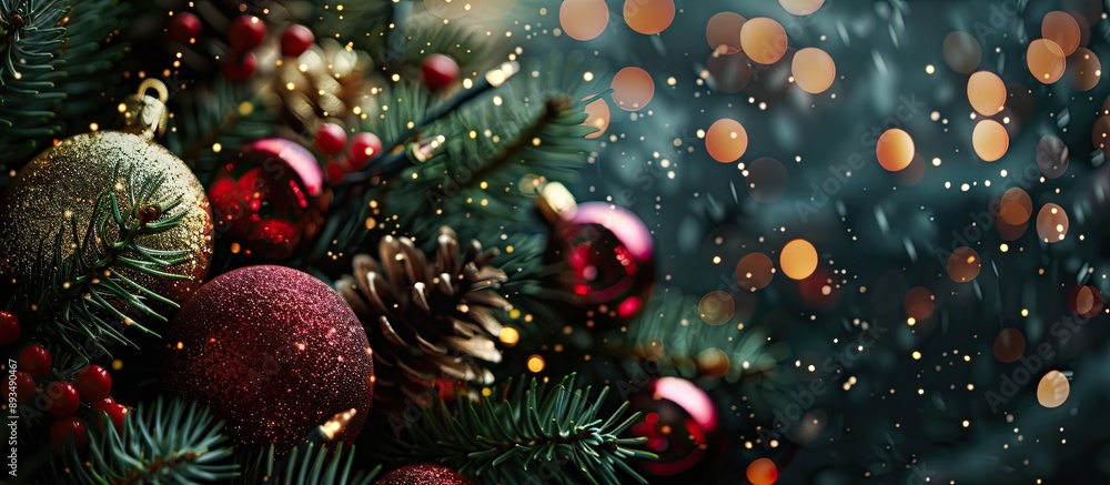 Poster festive christmas decor displayed against a dark backdrop with copy space image