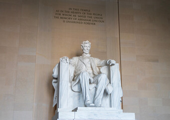 Statue of Abraham Lincoln inside memorial, Washington DC tourism