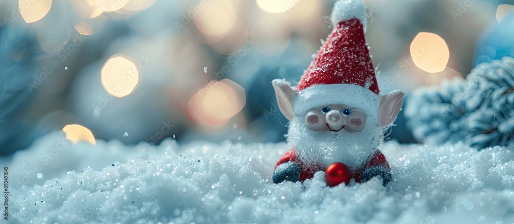 Poster christmas toy featuring a snow gnome or elf donning a red cap ideal for a festive card with blank sp