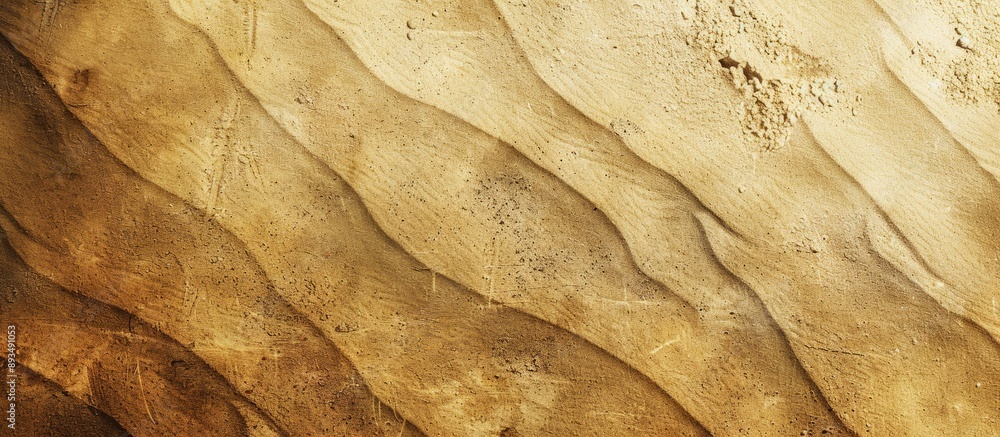 Poster a retro style appearance featuring a textured damp grainy natural golden sand background with a vint