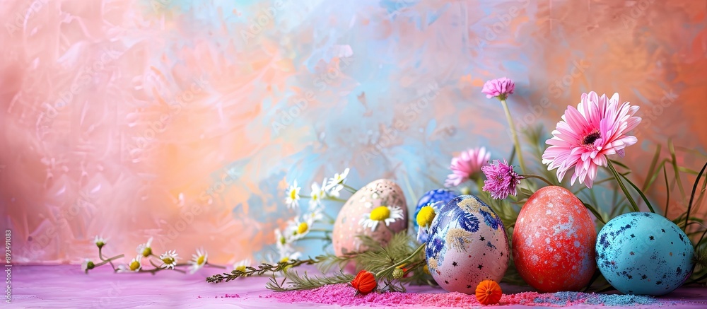 Aufkleber floral easter eggs with a colorful background perfect for a copy space image