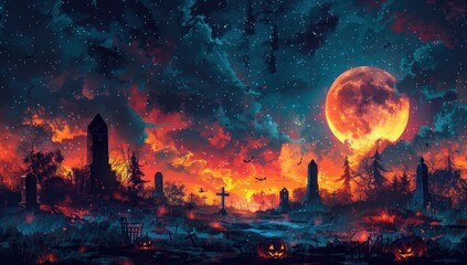 Obraz premium Halloween Night in the Graveyard