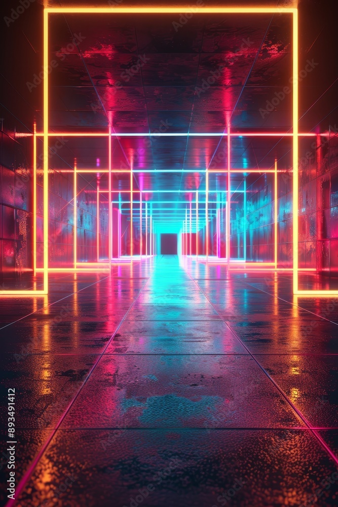 Poster with generative ai technology, i created an abstract background showing a futuristic corridor with v