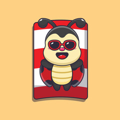 Cute ladybug with sunglasses sleep on beach vector illustration