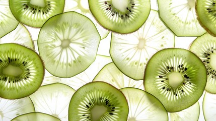 Fototapeta premium Seamless kiwi fruit cut slice pattern background