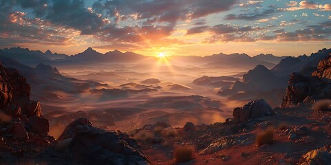 Desert Landscape Sunset - 3D Illustration