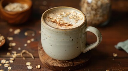 A cup of oat latte with frothy milk, Oat latte, coffee alternative