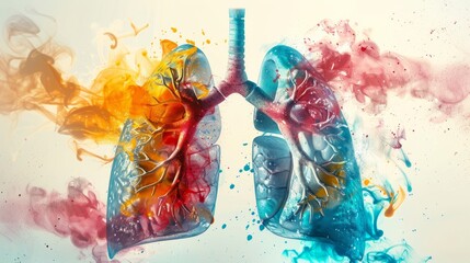 Colorful artistic representation of human lungs in vibrant contrast