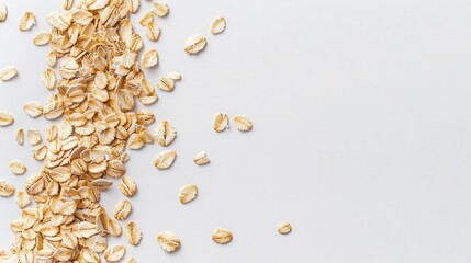 Rolled oats scattered on a white background, Scattered oats, simple and clean
