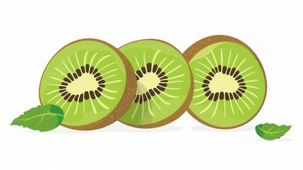 Flat vector illustration of fresh kiwi fruit cut slice