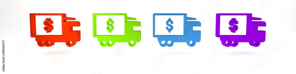 Wall mural Colorful Armored truck icon isolated on white background. Minimalism concept. 3D render illustration