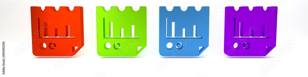 Poster colorful document with graph chart icon isolated on white background. report text file icon. account