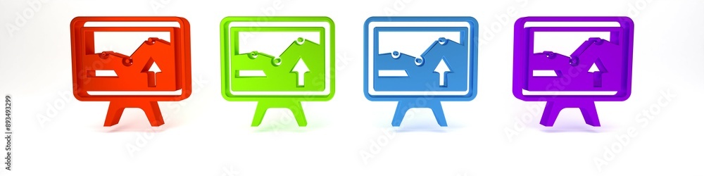 Poster colorful computer monitor with graph chart icon isolated on white background. report text file icon.