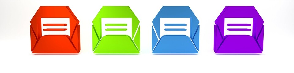 Colorful Envelope icon isolated on white background. Received message concept. New, email incoming message, sms. Mail delivery service. Minimalism concept. 3D render illustration