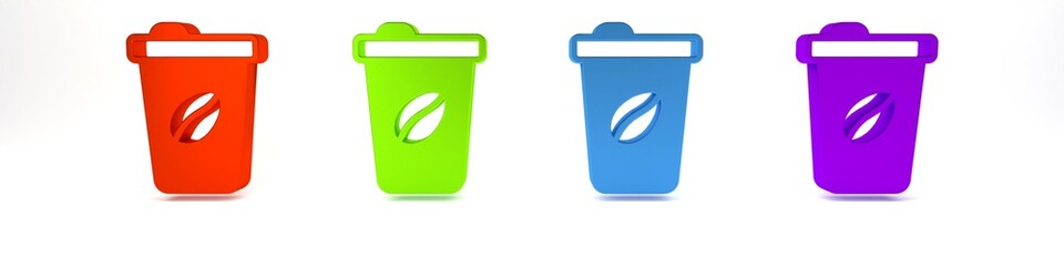 Colorful Coffee cup to go icon isolated on white background. Minimalism concept. 3D render illustration