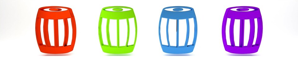 Colorful Wooden barrel icon isolated on white background. Alcohol barrel, drink container, wooden keg for beer, whiskey, wine. Minimalism concept. 3D render illustration