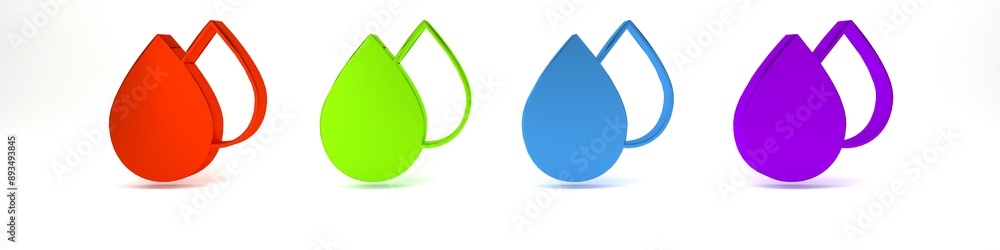 Sticker Colorful Water drop icon isolated on white background. Minimalism concept. 3D render illustration