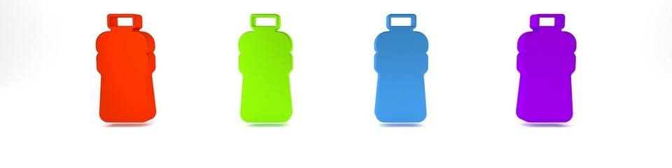 Colorful Bottle of water icon isolated on white background. Soda aqua drink sign. Minimalism concept. 3D render illustration