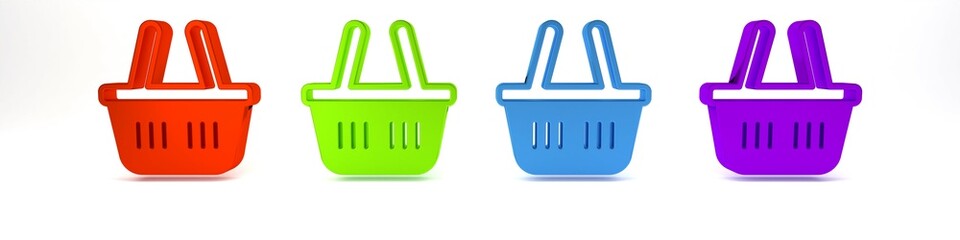 Colorful Shopping basket icon isolated on white background. Online buying concept. Delivery service sign. Shopping cart symbol. Minimalism concept. 3D render illustration