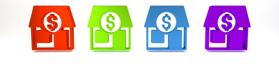 Colorful Shopping building or market store icon isolated on white background. Shop construction. Minimalism concept. 3D render illustration