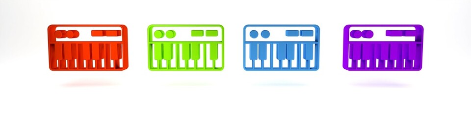 Colorful Music synthesizer icon isolated on white background. Electronic piano. Minimalism concept. 3D render illustration
