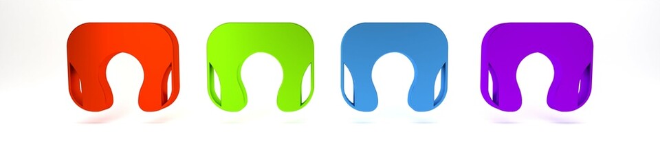 Colorful Travel neck pillow icon isolated on white background. Pillow U-shaped. Minimalism concept. 3D render illustration