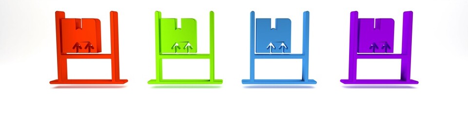 Colorful Warehouse interior with boxes on racks icon isolated on white background. Logistics, cargo, parcel storage postal service. Minimalism concept. 3D render illustration