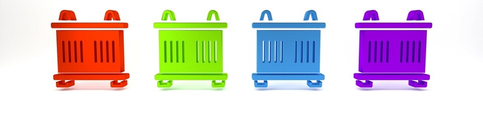 Colorful Container icon isolated on white background. Crane lifts a container with cargo. Minimalism concept. 3D render illustration
