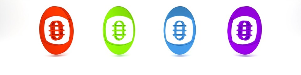 Colorful American Football ball icon isolated on white background. Rugby ball icon. Team sport game symbol. Minimalism concept. 3D render illustration